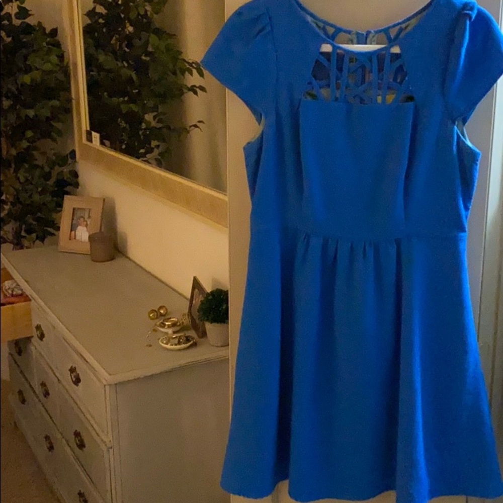 Blue Cap Sleeve Dressy Casual Dress